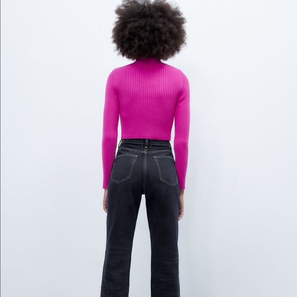 Zara fuchsia pink ribbed crop mock neck sweater - Picture 2 of 8